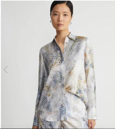 ECO FERN PRINT SILK TWILL BUTTONED BLOUSE