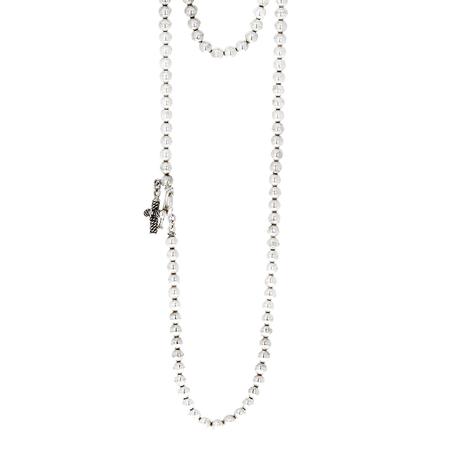 Silver Bead Necklace with Cross Charm