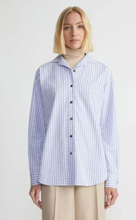 GINGHAM COTTON POPLIN NOTCHED SHAWL COLLAR SHIRT