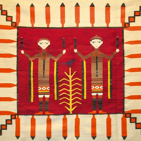 Vintage Orange Feather Yei Circa 1920 4' 11