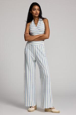 Striped Linen-Cotton Jersey Pant