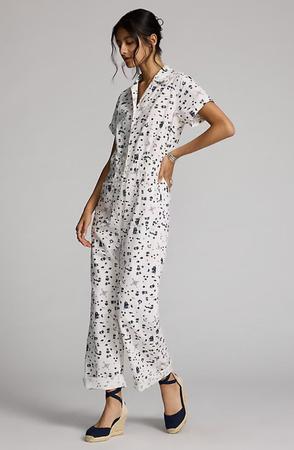 Print Slub-Woven Cotton Jumpsuit
