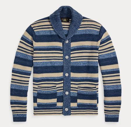 Indigo Striped Cotton-Linen Cardigan