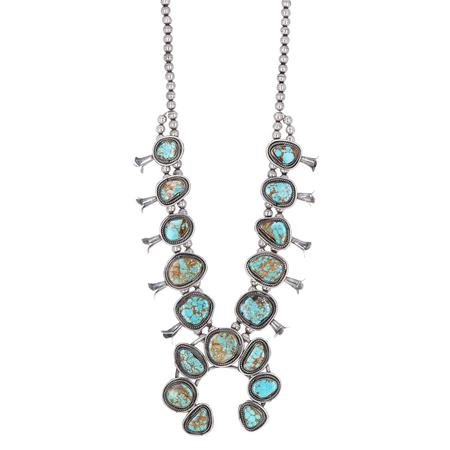 Vintage Number 8 Turquoise Squash Blossom Necklace