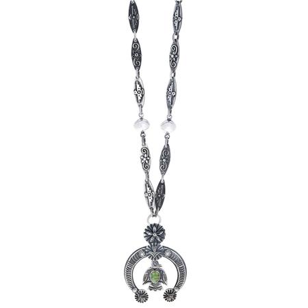 Stamped Link Necklace with Sonoran Turquoise Naja Pendant