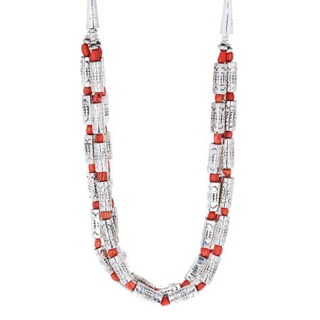 Silver Barrel Beads with Coral Necklaces