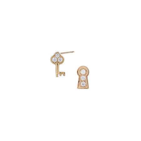 Gold Diamond Key Post Earrings
