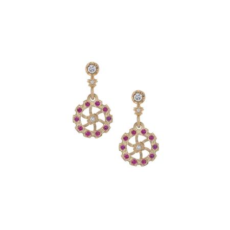 Pink Sapphire and Diamond Post Dangle Earrings