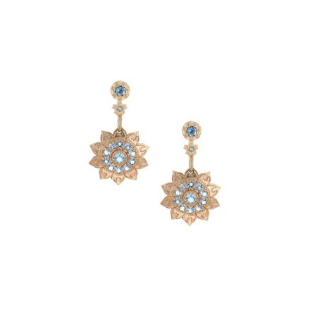 Aquamarine Flower Gold Post Dangle Earrings