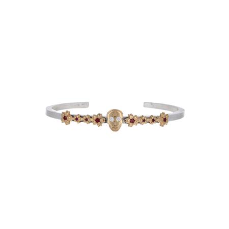 Ruby and Gold Skull Flower Cuff 