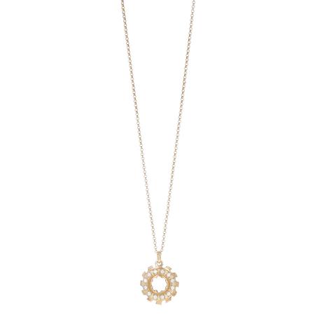 Gold and Diamond Gear Pendant Necklace