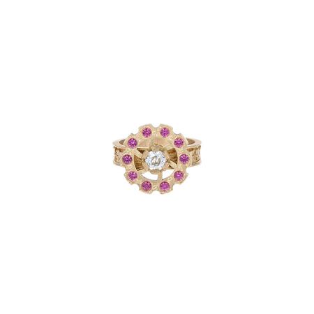 Pink Sapphire and Diamond Gold Ring