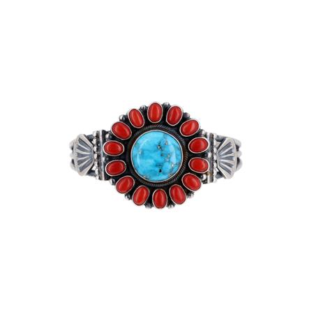 Turquoise and Coral Cluster Cuff 