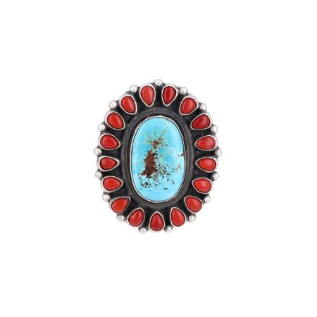 Kingman Turquoise and Coral Cluster Ring