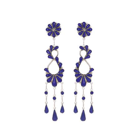 Zuni Lapis Inlay Post Dangle Earrings