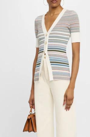 Fawne Stripe Short-Sleeve Cardigan