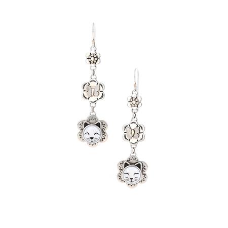 Flower Cat Dangle Earrings