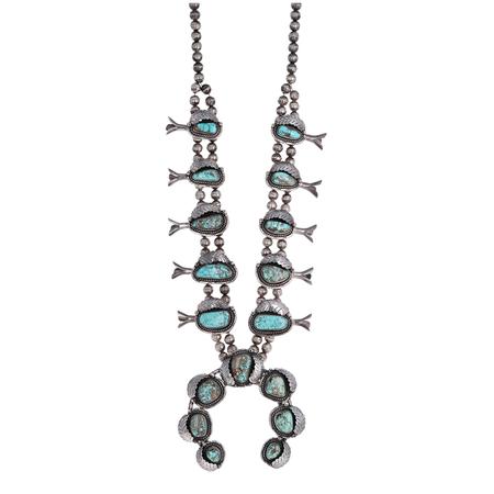 Vintage Number 8 Turquoise Squash Blossom Necklace