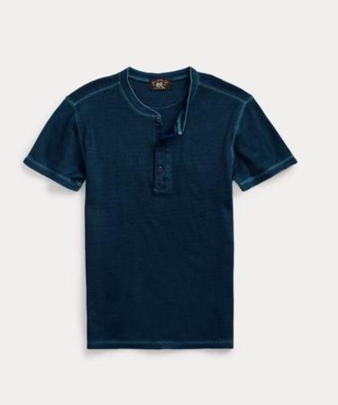 Waffle-Knit Short-Sleeve Henley Shirt