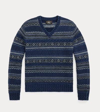 Indigo Fair Isle Cotton-Linen Sweater