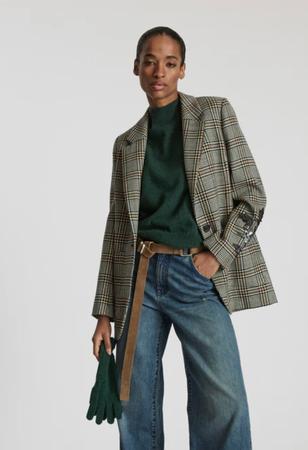 Wool Checked Jacket with Embroidery