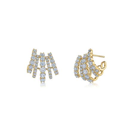 18kt Yellow Gold Diamond Five-Row Earrings