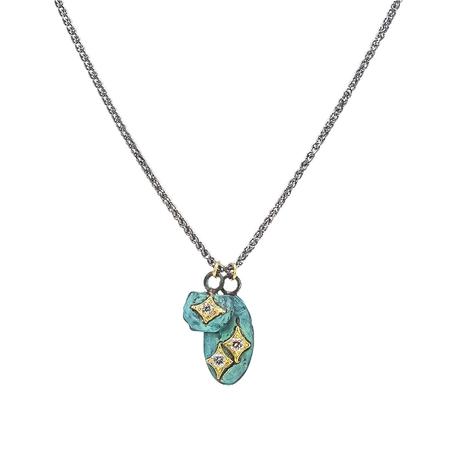 Teal Patina Crivelli Drop Necklace
