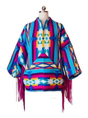 Short Pendleton Wool Coat with Fringe