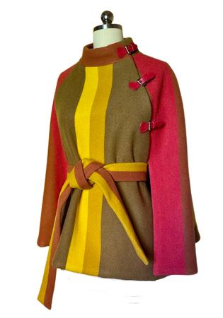 Belted Striped Wool Cape