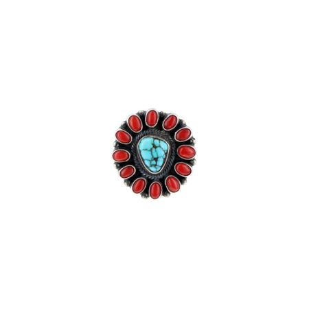 Turquoise and Coral Cluster Ring