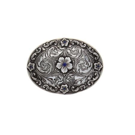 Sapphire Wildflower Flower Scroll Belt Buckle