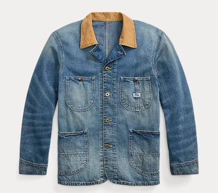 Corduroy-Collar Indigo Denim Jacket