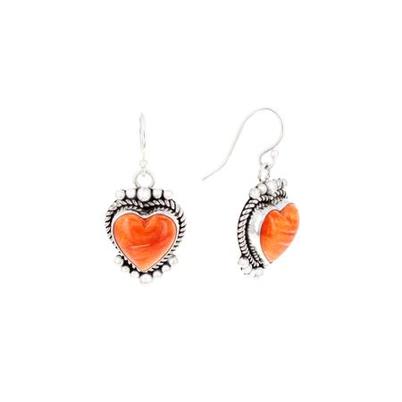 Orange Spiny Oyster Heart Earrings 