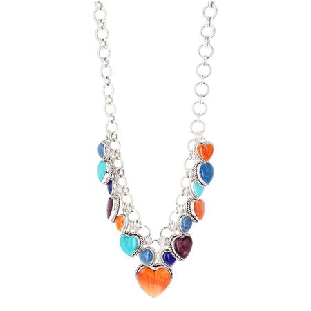 Multi Stone Heart Charm Necklace