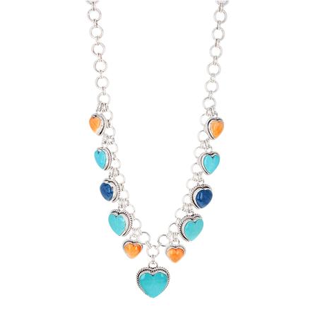 Multi Stone Heart Charm Necklace