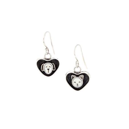 Kitten Puppy Heart Dangle Earrings 