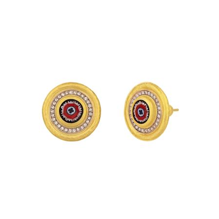 Diamond Gold Floral Micro Mosaic Stud Earrings