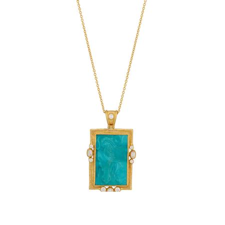 Turquoise Horse Diamond and Gold Pendant Necklace 