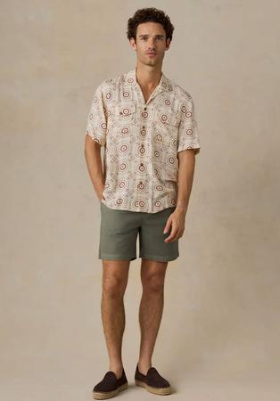 Short-Sleeve Bali Camp Shirt - Cream Sunburst Bloom