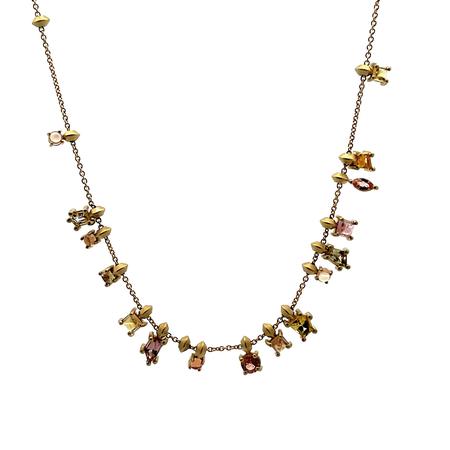 Gemstone Drop Fringe Necklace 