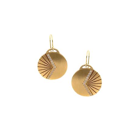 Gold Carved Notch Ray Diamond Earrings