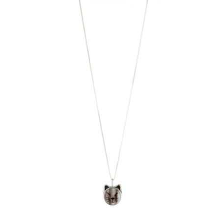 Sleepy Striped Cat Pendant Necklace 