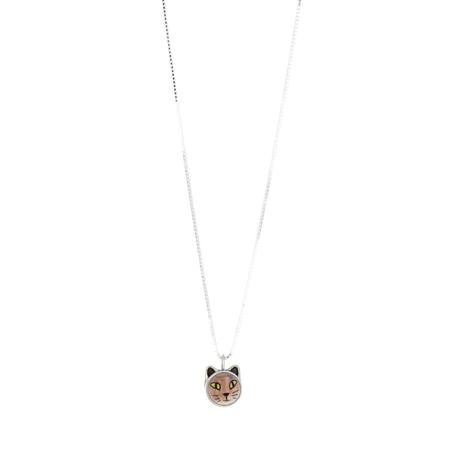 Orange Cat with Green Eyes Pendant Necklace
