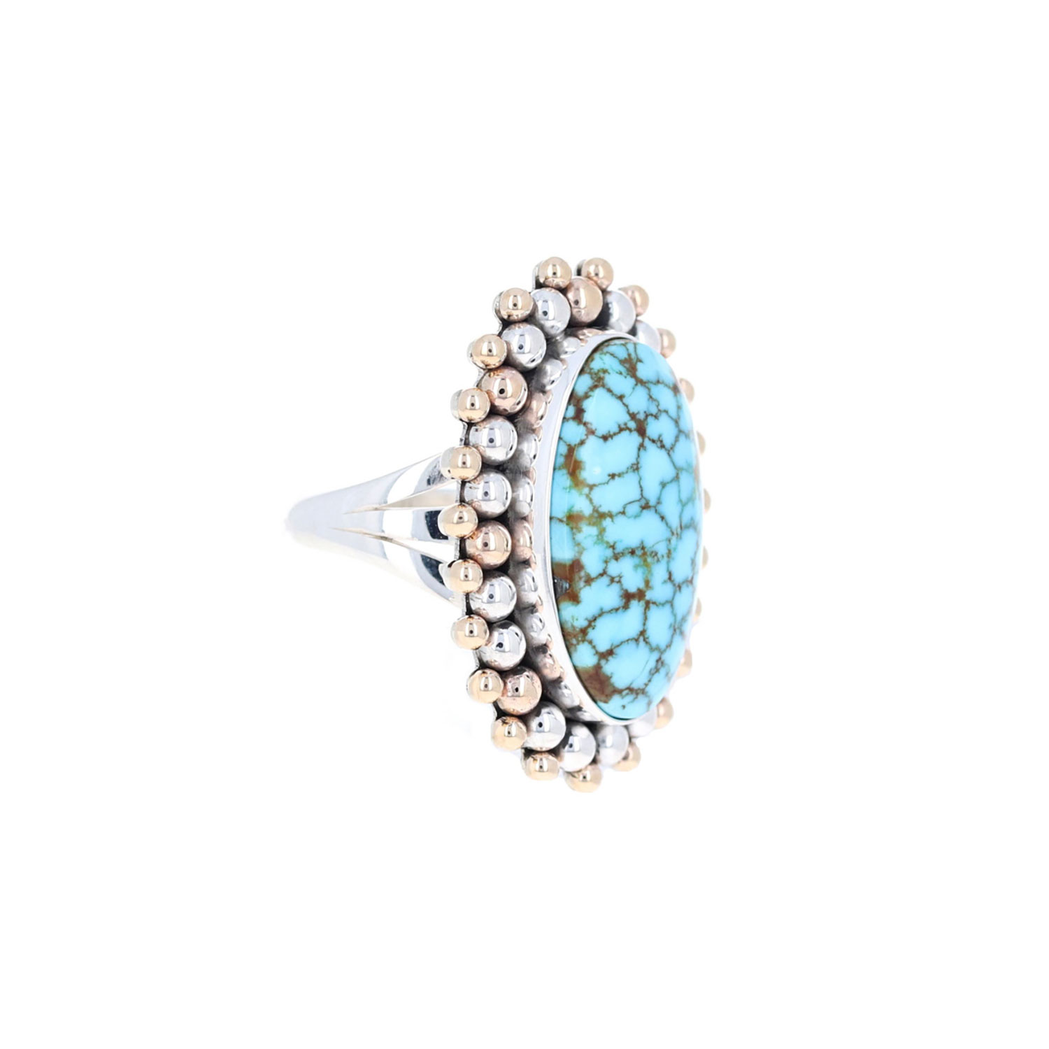 14k Gold and Silver Dot Turquoise Ring - Malouf on the Plaza