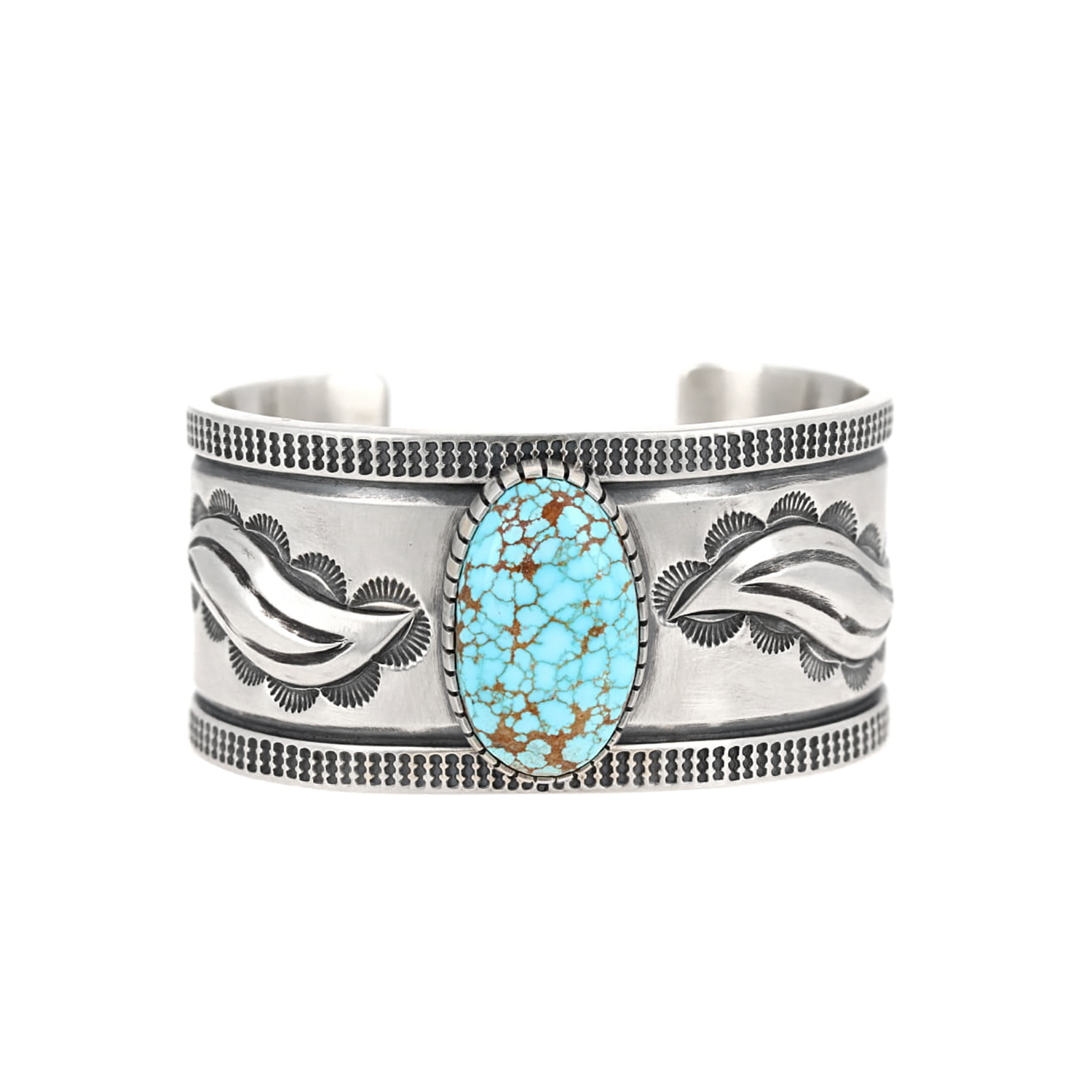 Number 8 Turquoise Repousse Cuff - Malouf on the Plaza