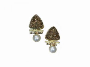 Moonbean Drusy Pearl Hinged Earrings