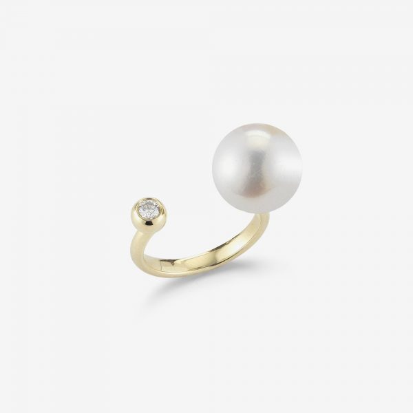 Open Diamond White Pearl Ring