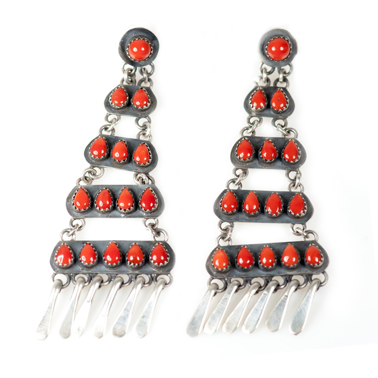 Classics Collection American West Sterling Silver Red Coral Earrings 
