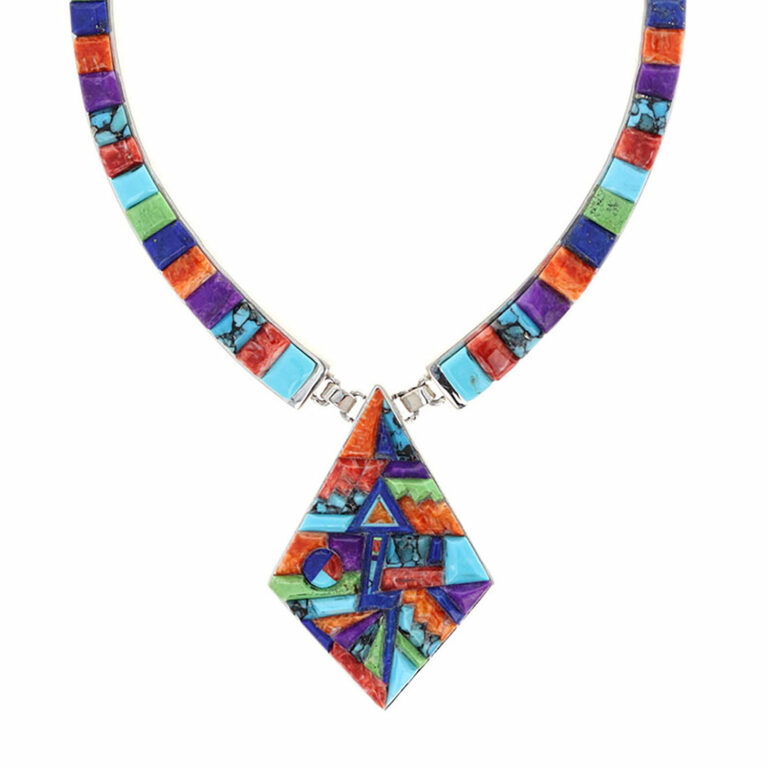 Multi Stone Cobble Inlay Collar Necklace - Malouf on the Plaza
