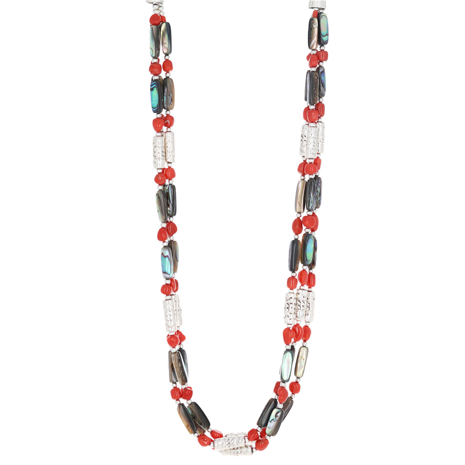 Coral and Abalone Barrel Bead Necklace - Malouf on the Plaza